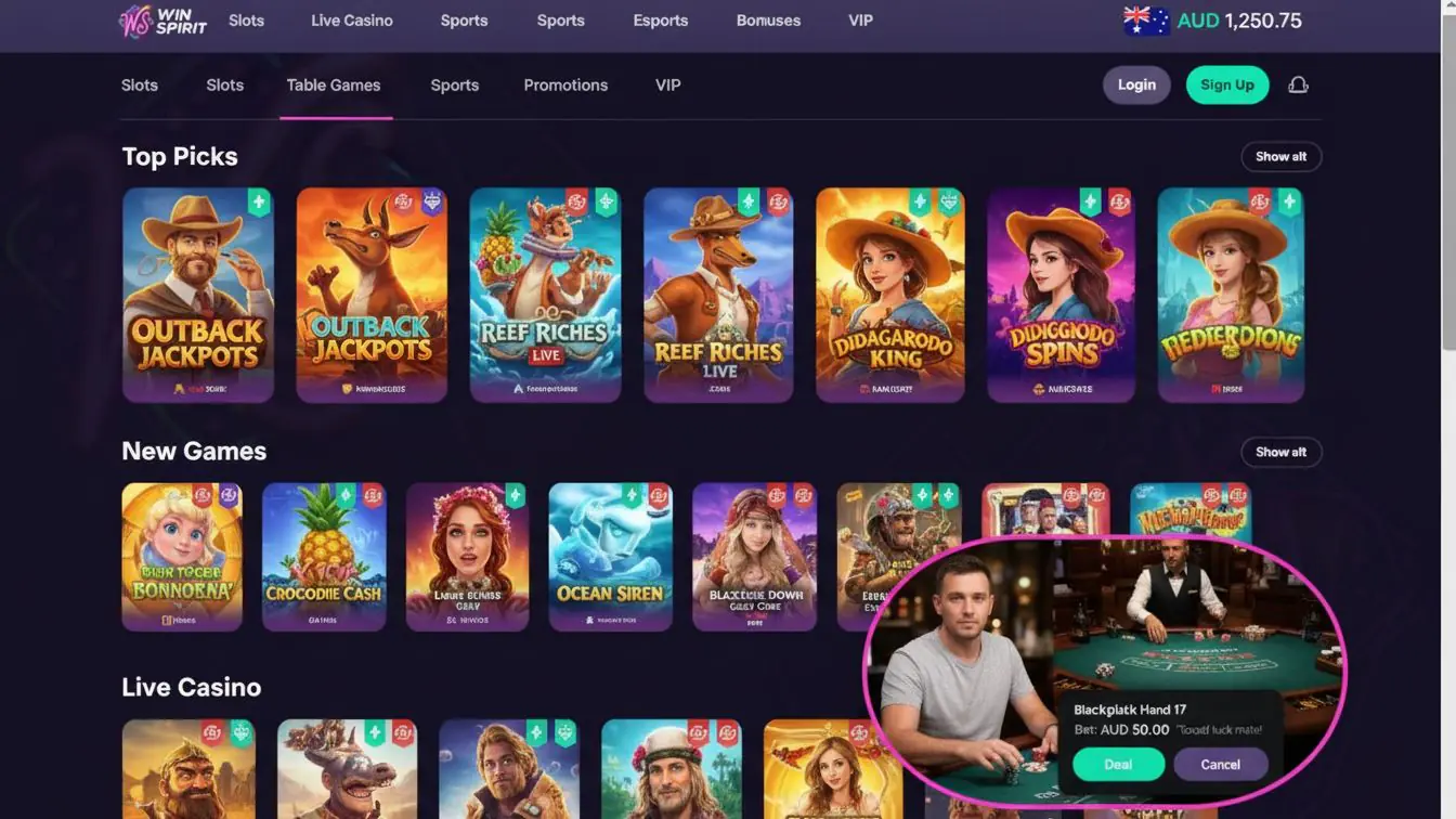 Casino betting interface with AUD balance for Australian players.
