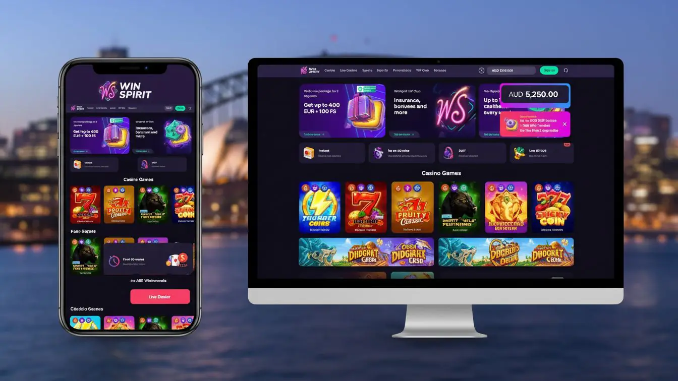 Australian online casino lobby with AUD balance and live dealer views.