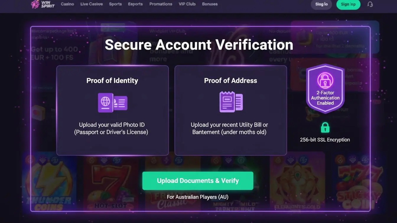 Verification and security UI for online casino.