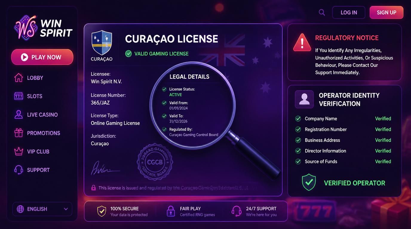 A screenshot showing a casino licence document and legal verification tools with Australia flag elements